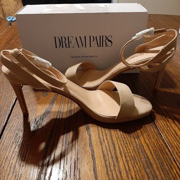 New Size 10 Dream Pairs Nude Stecy1 High Heel Stiletto Open Toe Pump Dress Shoes - Picture 9 of 11